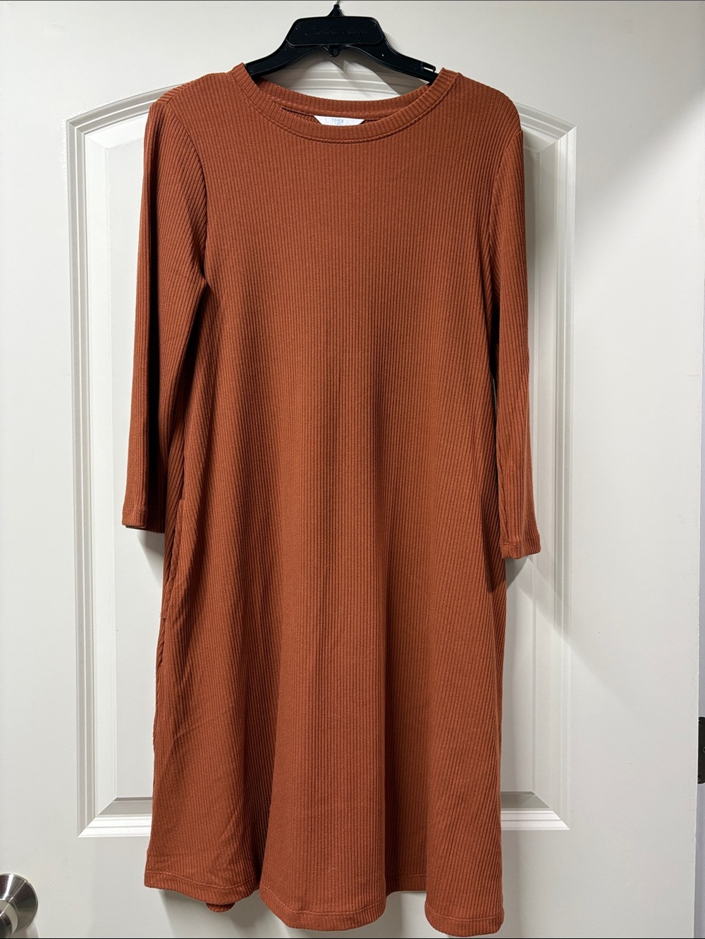 Time and Tru Rust Ribbed Long Sleeve Swing Dress